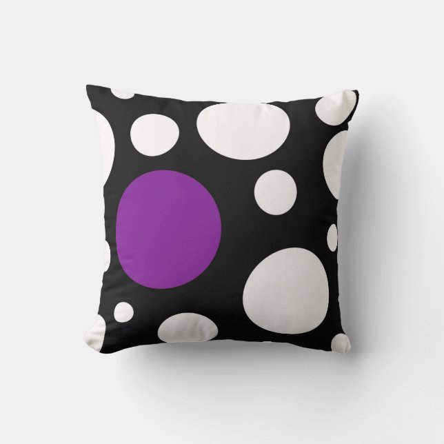 Coussin moderne noir blanc & violet avec cercles (Recto)