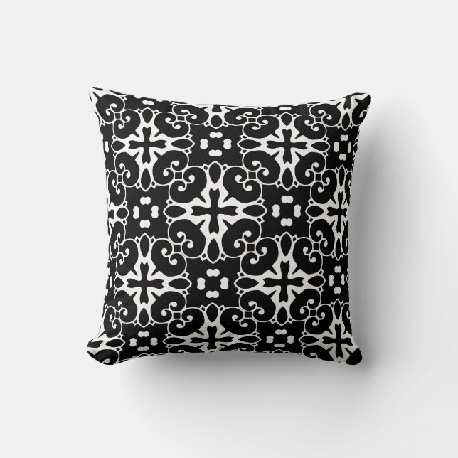Coussin Moderne noir et blanc damas Graphisme floral (Recto)
