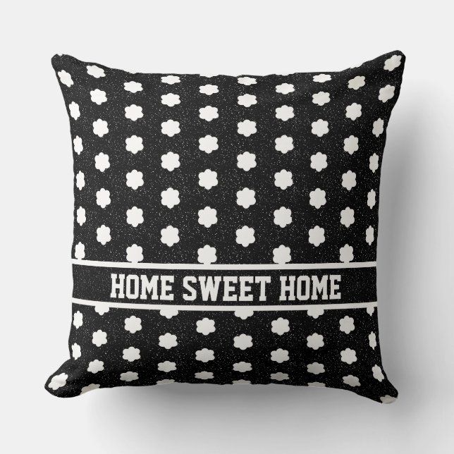 Coussin moderne noir et blanc rétro floral (Recto)