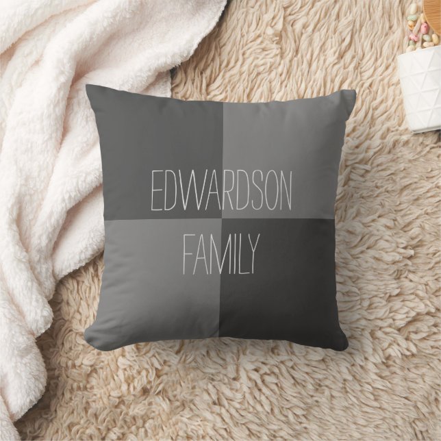Coussin Moderne nom de famille de motif gris rustique (Couverture)