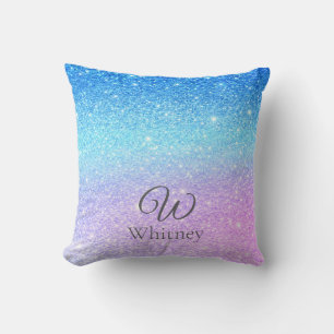 Coussin Moderne Pailleté Ombré Violet Chic Bleu