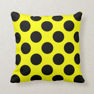 Coussin moderne, pois noir géant sur le jaune