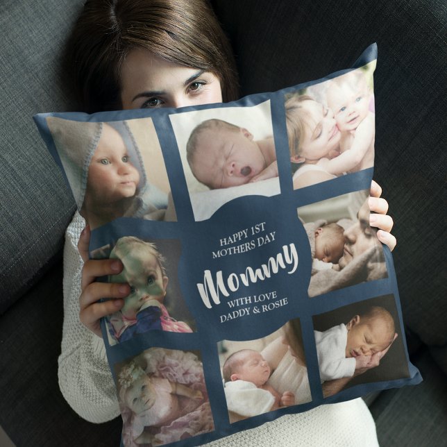 Coussin Moderne | Première fête des mères | Collage photo (Créateur téléchargé)