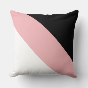 Coussin Moderne rayures diagonales noir rose et blanc