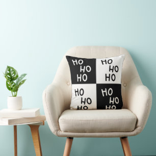 Coussin Moderne Rire de Ho Ho Santa Noël en noir et blanc