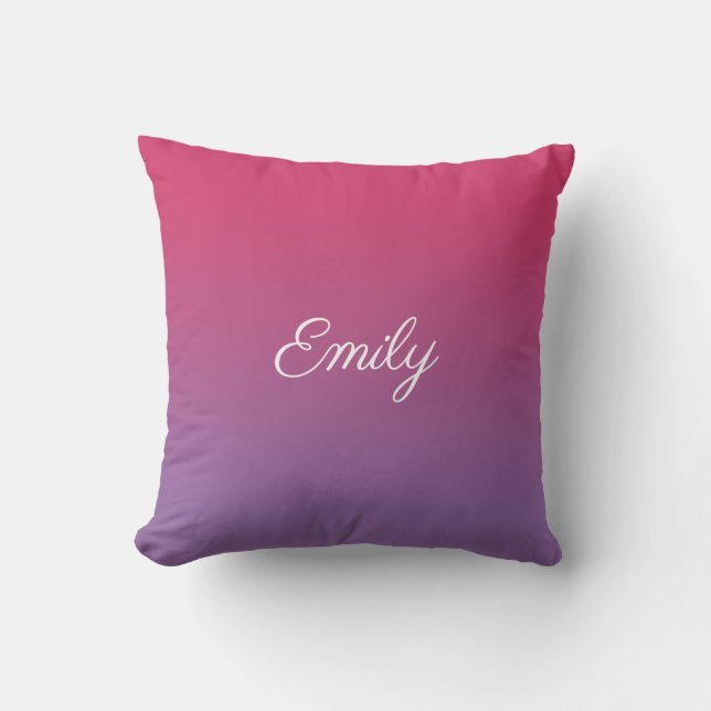 Coussin Moderne rose à violet Dégradé blanc Nom du script (Recto)