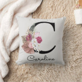 Coussin Moderne Rose Boho Féminin Floral Initiale C (Couverture)