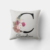 Coussin Moderne Rose Boho Féminin Floral Initiale C (Verso)