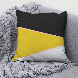Coussin moderne rose jaune noir et blanc bloc de couleur