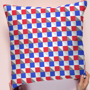 Coussin Moderne rouge bleu noir et blanc memphis géométriq