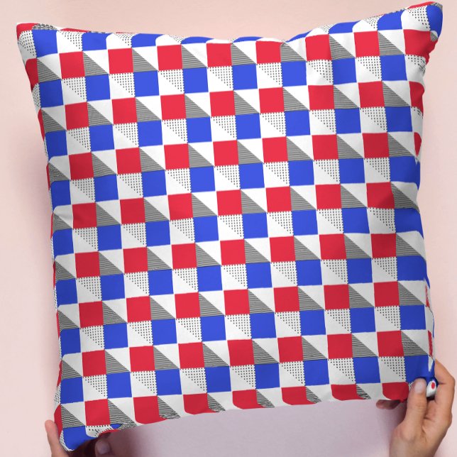 Coussin Moderne rouge bleu noir et blanc memphis géométriq (Créateur téléchargé)