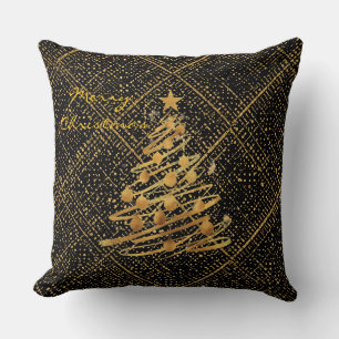 Coussin Moderne, Sapin de Noël, Motif de Croix Noir Or