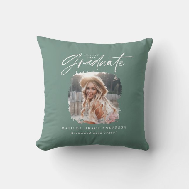 Coussin Moderne sauge vert script photo élégante graduatio (Recto)