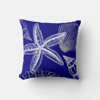 Coussin Moderne Seashell Beach House Blue White Starfish