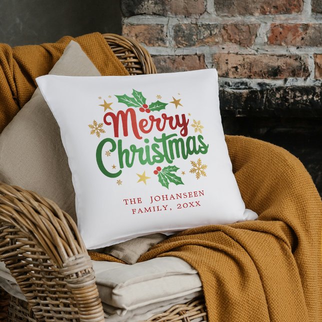 Coussin Moderne Simple Joyeux Noël Typographie Famille (Créateur téléchargé)