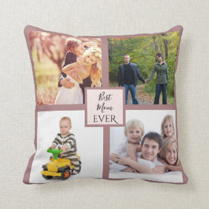 Coussin Moderne Simple Mothers Day Famille Photo Dusty Pin