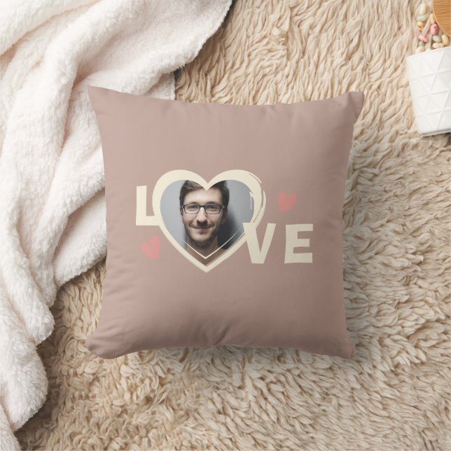Coussin Moderne Simple Personnalisé Photo Love Coeur (Couverture)