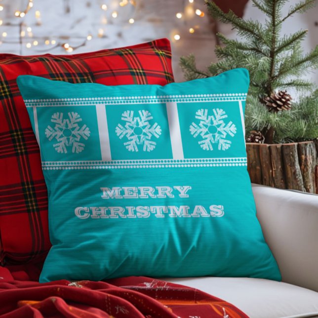 Coussin moderne Snowflakes, Aqua (Aqua Modern Snowflakes Throw Pillow)