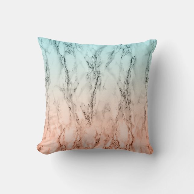 Coussin Moderne, sombre, rose et marbre bleu (Recto)