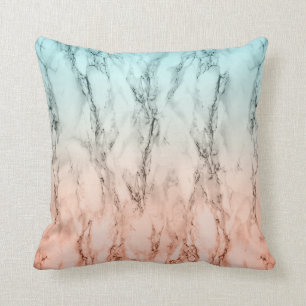 Coussin Moderne, sombre, rose et marbre bleu