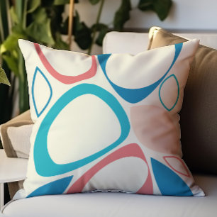 Coussin Moderne Style Abstrait Bleu Pêche Sarcelle