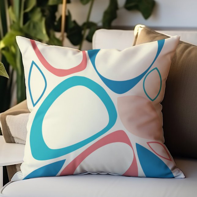 Coussin Moderne Style Abstrait Bleu Pêche Sarcelle (Créateur téléchargé)