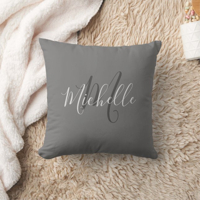 Coussin Moderne style gris foncé monogramme nom écriture (Couverture)