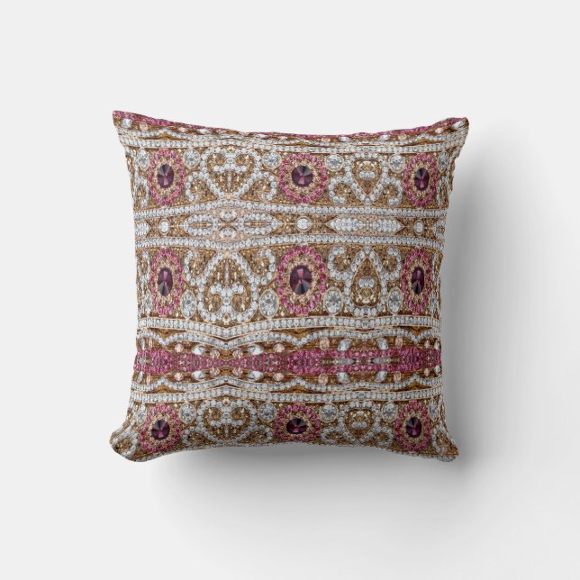 Coussin Moderne Stylisme or argenté bordeaux rose bohème (Recto)
