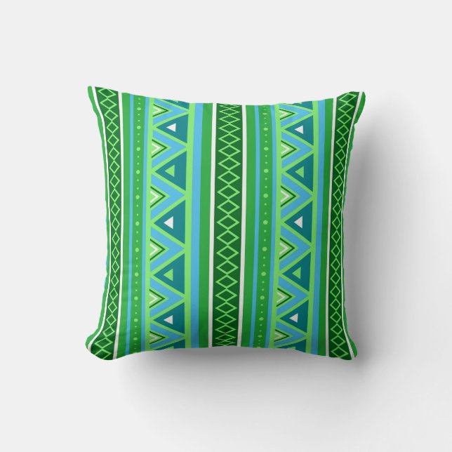 Coussin Moderne Sud-Ouest géométrique, vert et Aqua Thro (Recto)