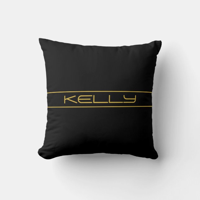 Coussin Moderne Texte Doré Editable & Rayures (Recto)