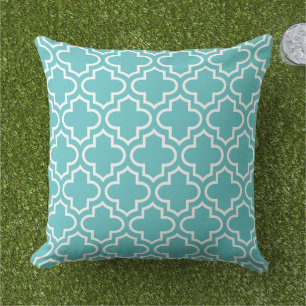 Coussin Moderne Turquoise Bleu Marocain Quatrefoil Motif