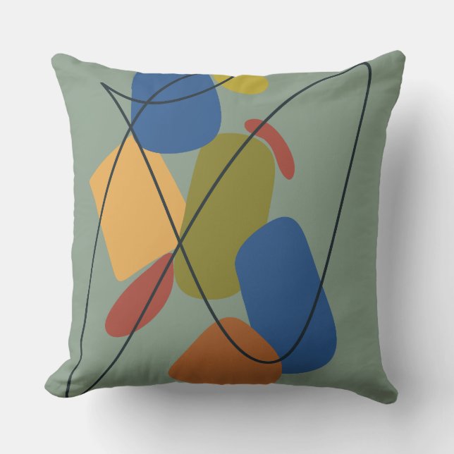 Coussin Moderne Vert Bleu Orange Abstrait (Recto)