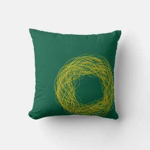 Coussin Moderne vert profond et jaune décentré Psychedeli