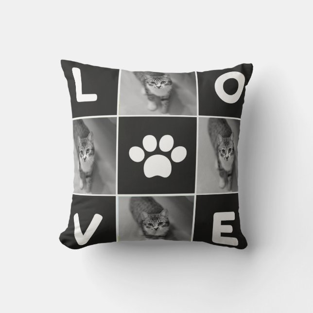 Coussin modifiable blanc chat noir mignon amant minim simp (Recto)