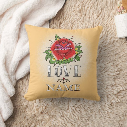 Coussin Modifier le nom Ajouter du texte Rose rouge Tattoo (Couverture)