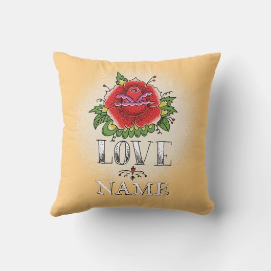 Coussin Modifier le nom Ajouter du texte Rose rouge Tattoo (Verso)
