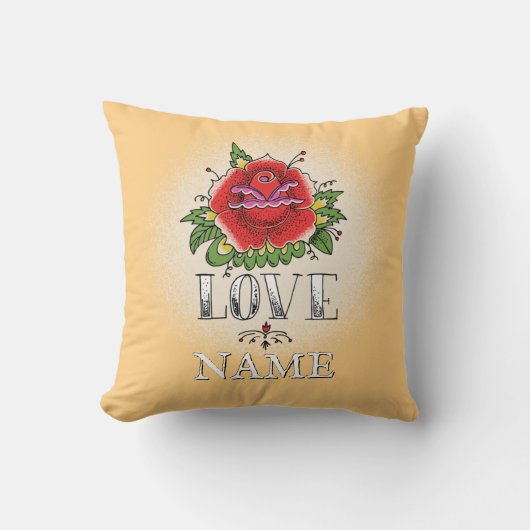 Coussin Modifier le nom Ajouter du texte Rose rouge Tattoo (Recto)