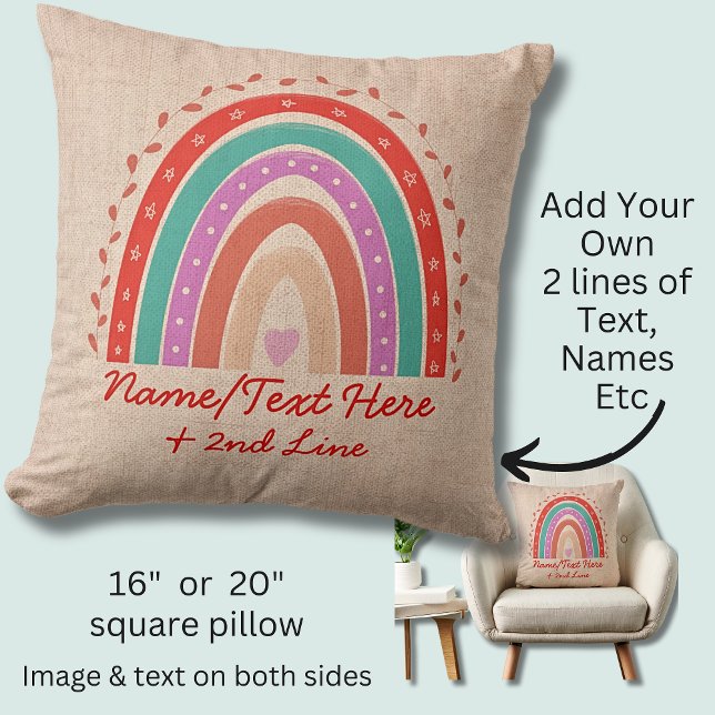 Coussin Modifier le texte Ajouter le nom Boho Rainbow Hear (Créateur téléchargé)