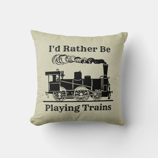 Coussin Modifier le texte Je préfère jouer Trains Railroad (Recto)
