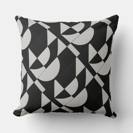 Coussin Modulaire Noir Écho Géométrique Noir Blanc Coton  (Recto)