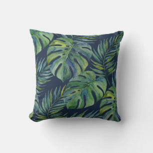 Coussin Moku Island Aquarelle Hawaïenne Monstera - Navy