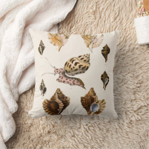 Coussin Mollusques et escargots, organismes marins vintage