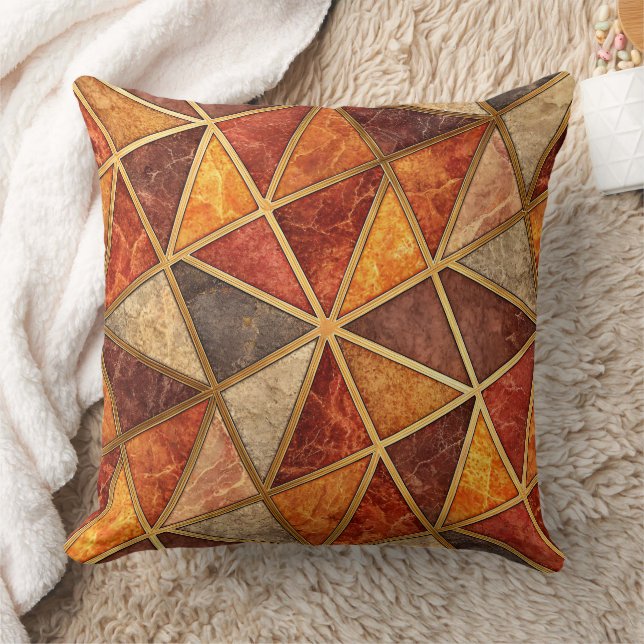 Coussin Molten Amber and Crimson Geometric - Marble Mosaic (Couverture)