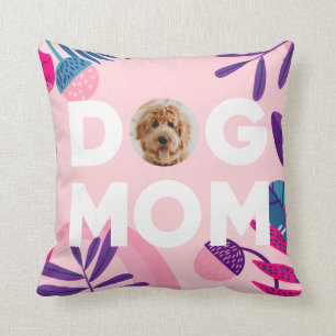 Coussin MOM DE CHIEN, Votre Photo De Coupe, Fleurs Roses &