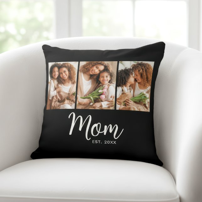 Coussin Mom Established Date Stylish Script Black 3 Photo (Créateur téléchargé)