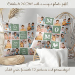 Coussin MOM Personnalisé 12 Photo Collage Fête des Mères<br><div class="desc">Fêtez le voyage remarquable de la maternité avec notre Coussin de collection photo MOM Moderne - un mélange de style, de sentiment et de personnalisation. Ce charmant coussin est le cadeau parfait de la Fête des Mères, qui capte des souvenirs précieux dans un design audacieux et moderne que les mamans...</div>