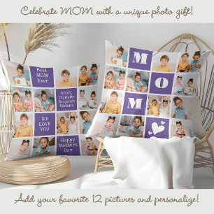 Coussin MOM tendance Personnalisé 12 Photo Collage Purple