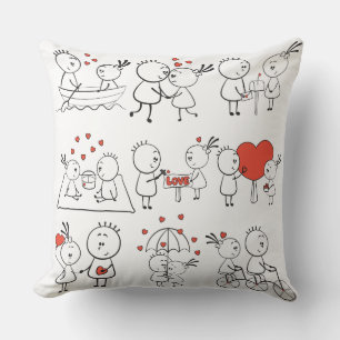 Coussin Moments mignons de couple en gribouillis d'amour