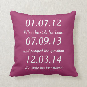 Coussin Moments Romantiques Dates Personnalisées Mariage S