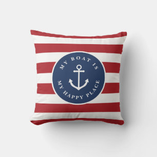 Coussin Mon bateau est mon endroit heureux, mon nom de bat